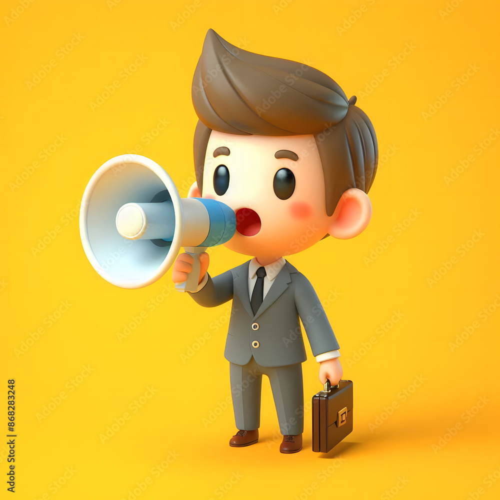 The image could be named Funny Cartoon Characters: Policeman, Businessman with Megaphone, and Android The image could be named Funny Cartoon Characters: Policeman, Businessman with Megaphone, and Android
