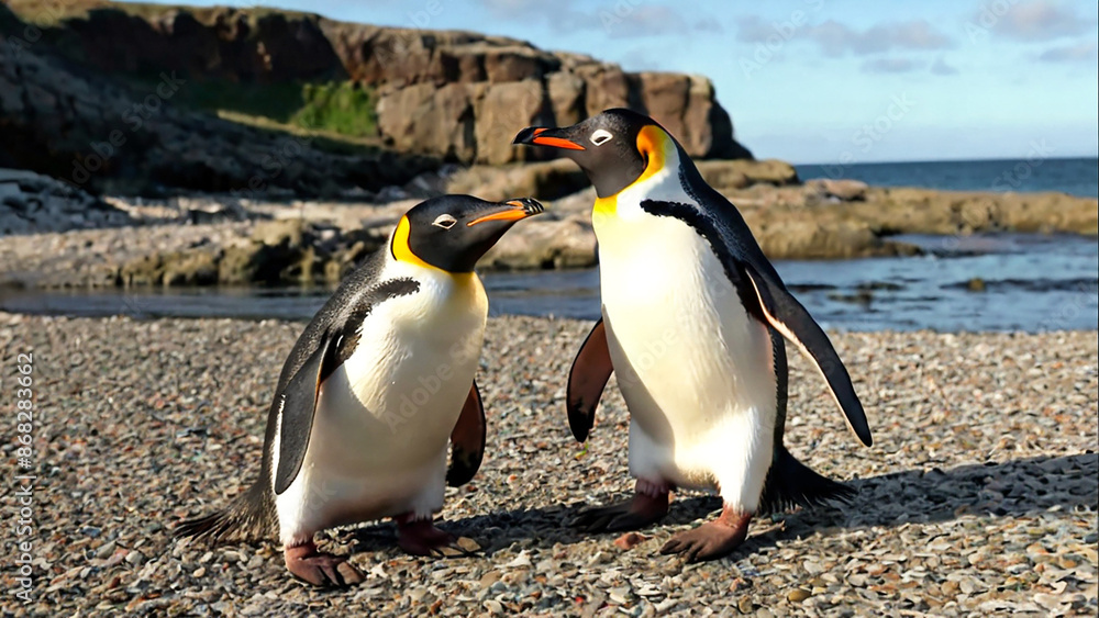 Fototapeta premium two penguins on the rocks