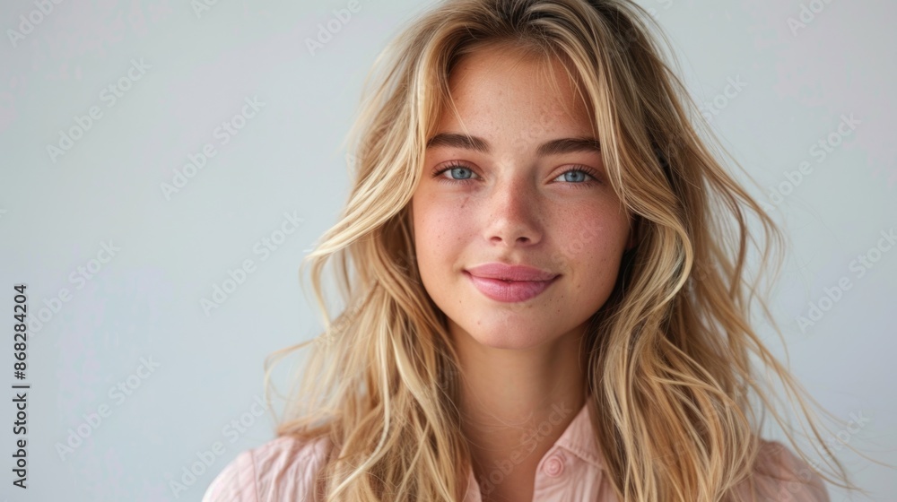 Radiant Young Woman with Blonde Hair and Blue Eyes Portrait Radiant Young Woman with Blonde Hair and Blue Eyes Portrait