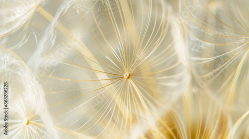 Macro shot of dandelion seeds floating in the wind.  © Malgorzata