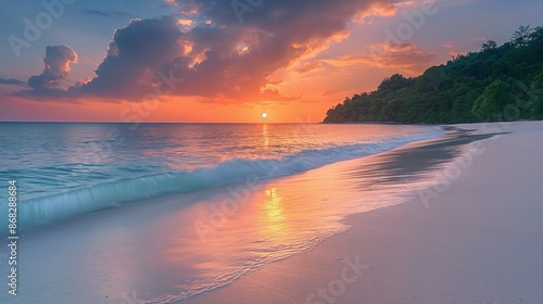 Serene Sunset at Radhanagar Beach, Havelock Island, Andamans India - Beach No. 7 Tranquil Beauty with Vibrant Colors