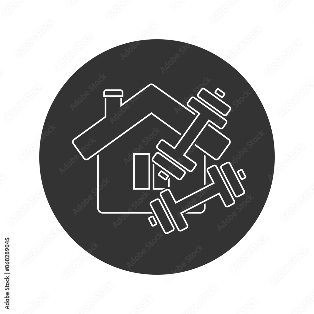 Fitness at home vector line icon. gym fit illustration sign. workout house symbol. training sport exercise logo Fitness at home vector line icon. gym fit illustration sign. workout house symbol. training sport exercise logo
