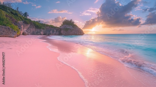 Lush Sunset Paradise at Horseshoe Bay Bermuda with Pink Sand and Turquoise Waters