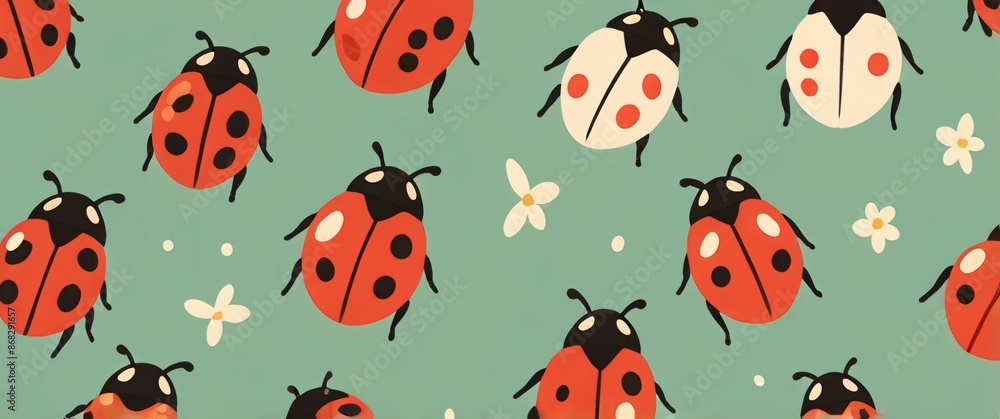 flat ladybug and leafs background flat ladybug and leafs background