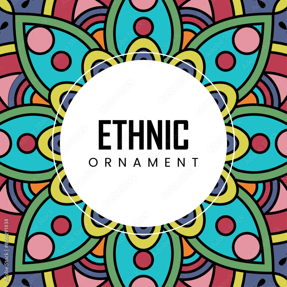 Fototapeta premium Ethnic floral ornament background with frame for teks template