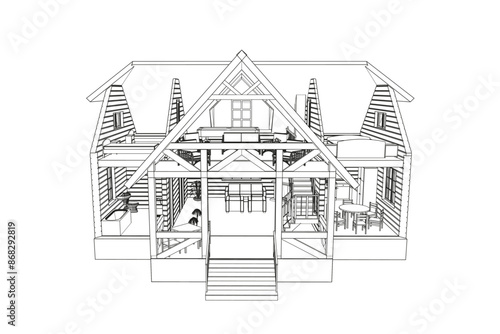 3D interior of a family house. Vector model of a suburban house.