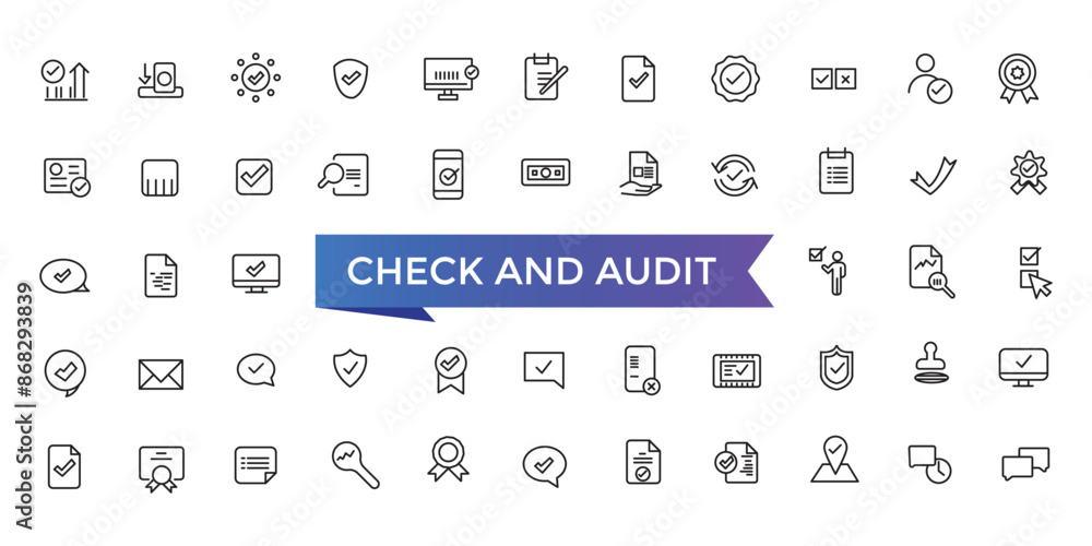 Check And Audit Line Icons set with editable stroke collection for web and ui. Line icons pack. Vector illustration. Check And Audit Line Icons set with editable stroke collection for web and ui. Line icons pack. Vector illustration.