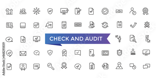 Check And Audit Line Icons set with editable stroke collection for web and ui. Line icons pack. Vector illustration.