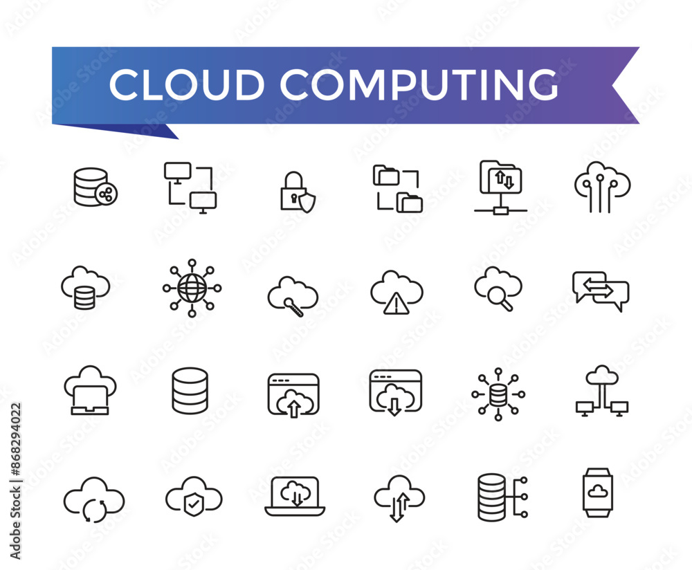 Cloud Computing Line Icons set with editable stroke collection for web and ui. Line icons pack. Vector illustration. Cloud Computing Line Icons set with editable stroke collection for web and ui. Line icons pack. Vector illustration.