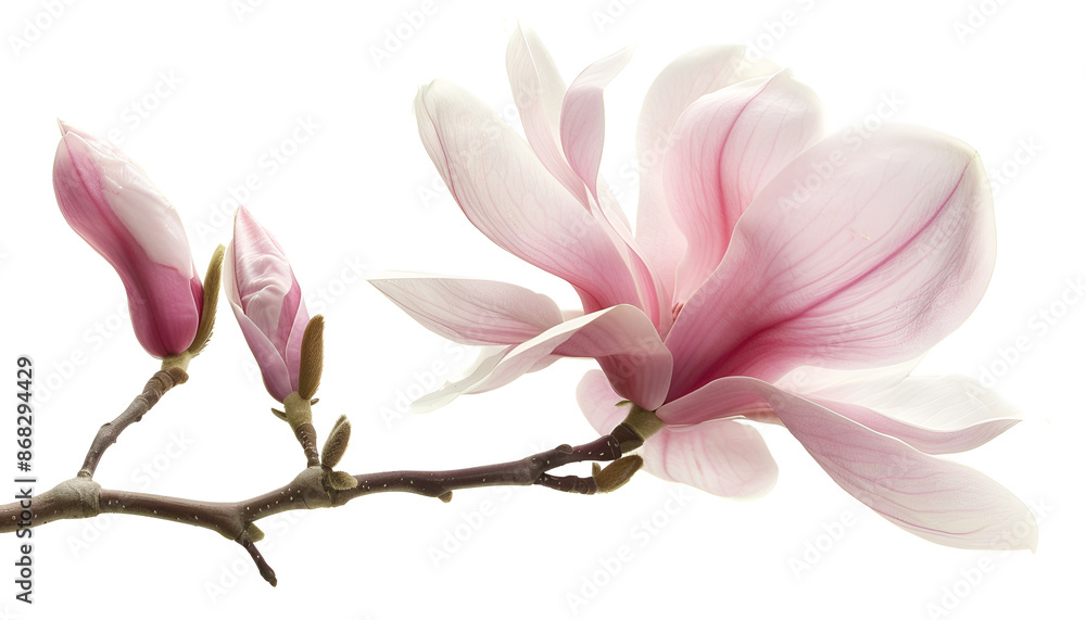 Pink magnolia flower isolated on white background with full depth of field Pink magnolia flower isolated on white background with full depth of field