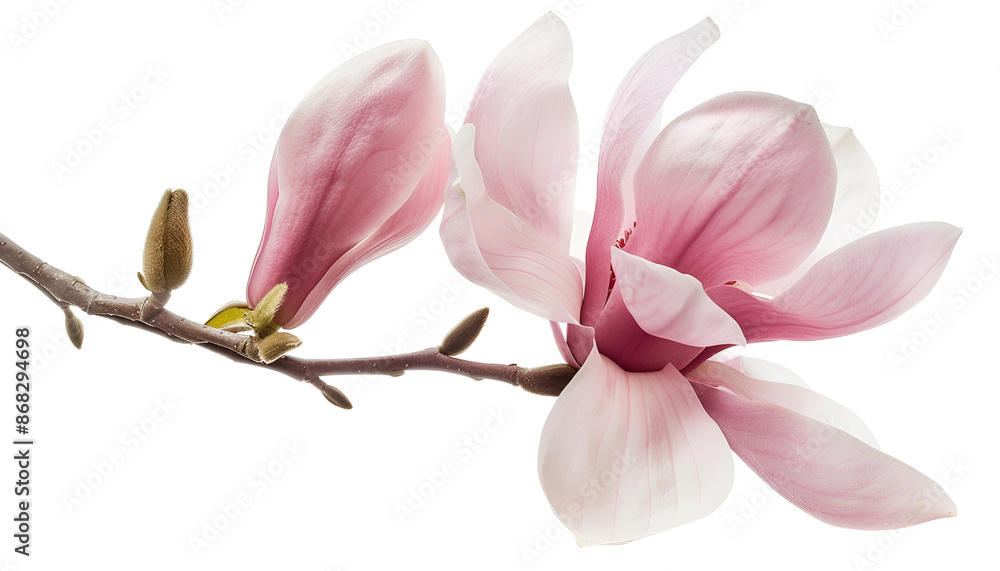 Obraz premium Pink magnolia flower isolated on white background with full depth of field