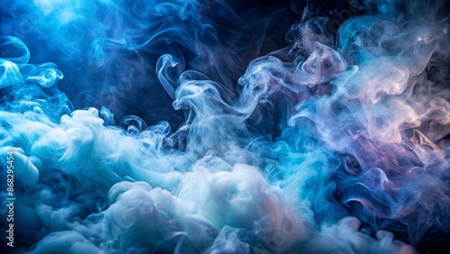 A blue smoke cloud with a blue sky background. Vibrant Abstract Smoke Swirls with Blue and Orange Hues - Perfect for Design, Print, Poster Backgrounds. Colorful smoke abstract background.