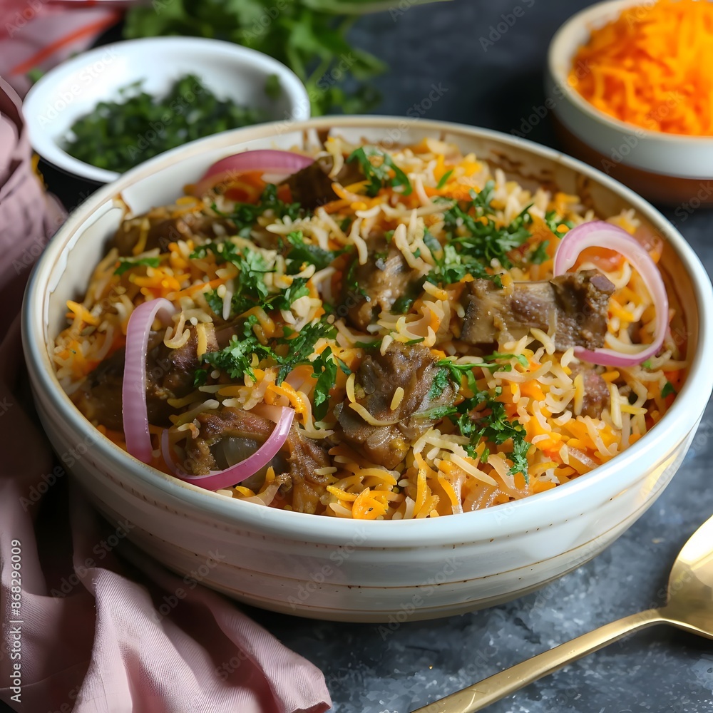 Delectable Lamb Biryani with Parsley Garnish Delectable Lamb Biryani with Parsley Garnish