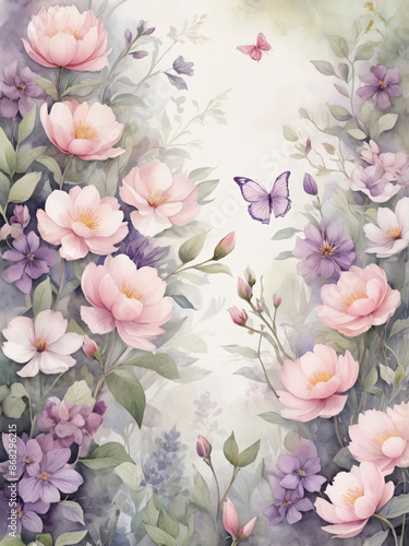 Photo of flora flowers Watercolor vector background illustration floral wedding floral flowers generated ai