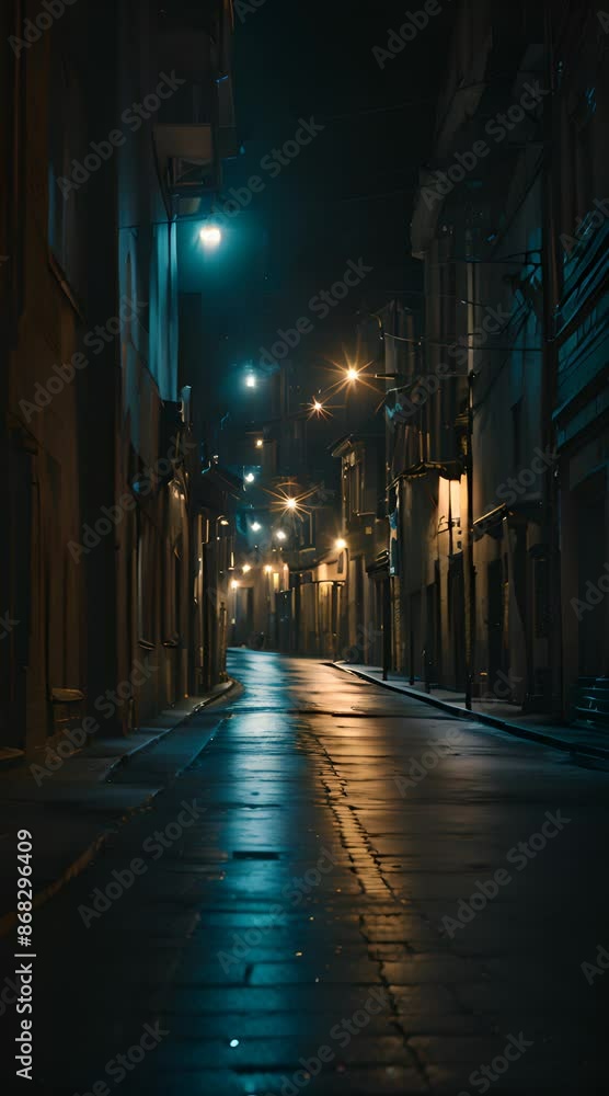 the atmosphere of a quiet street at night with blue darkness light