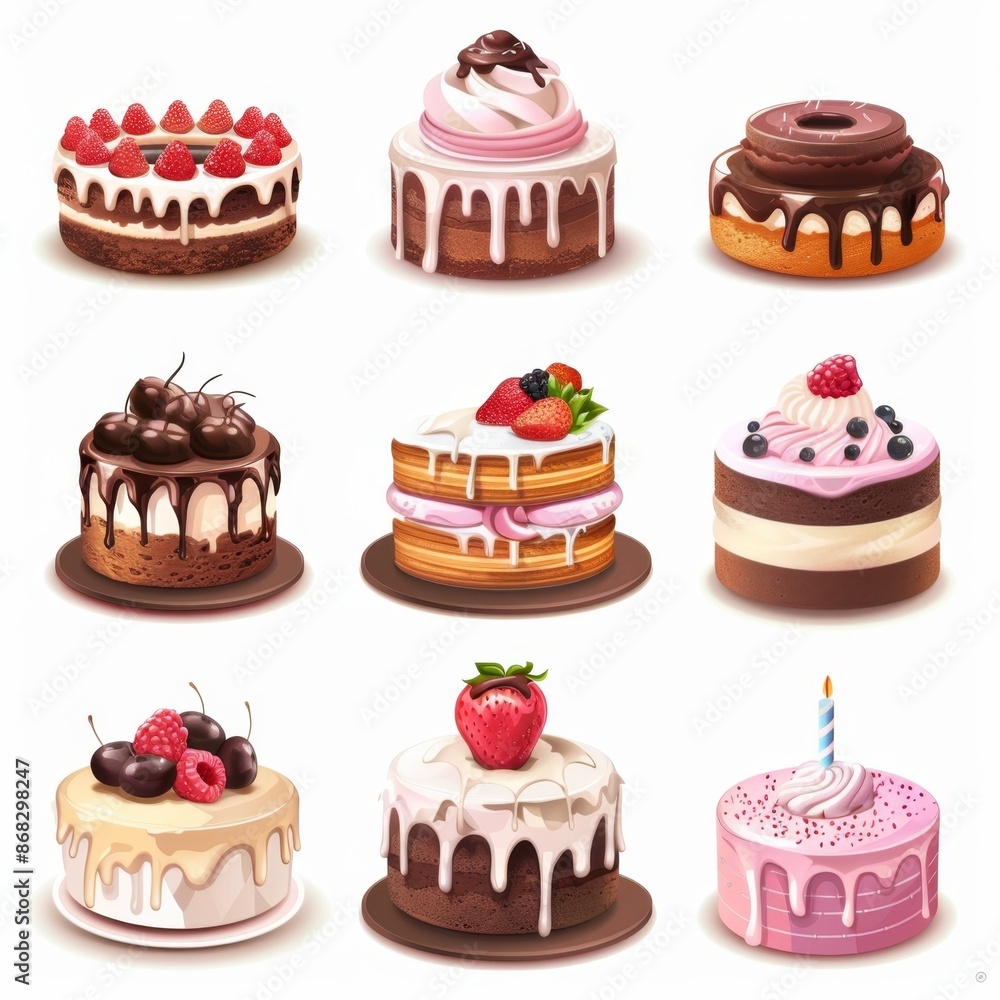 Cakes icon set, desserts, cupcakes symbols, sweets sign, bakery design elements, bakery pastry, biscuits Cakes icon set, desserts, cupcakes symbols, sweets sign, bakery design elements, bakery pastry, biscuits