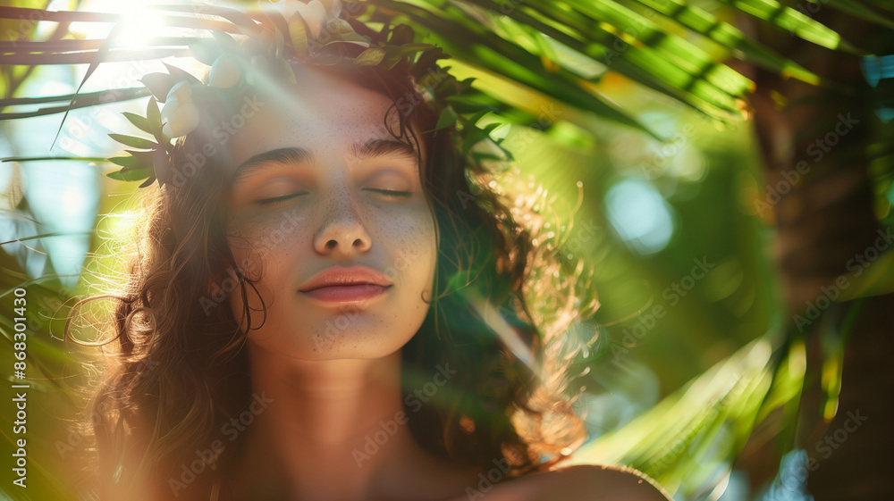 A scene of happy women enjoying the summer ocean sun, hugging trees and relieving stress.夏の海の日差しの中、木を抱きしめてストレスを解消し、幸せそうな女性が楽しんでいる光景。Generative AI, A scene of happy women enjoying the summer ocean sun, hugging trees and relieving stress.夏の海の日差しの中、木を抱きしめてストレスを解消し、幸せそうな女性が楽しんでいる光景。Generative AI,