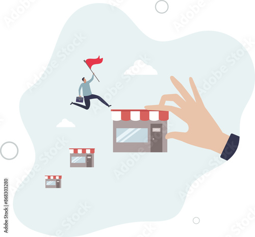 Expand storefront growing business, franchise license or business growth opportunity, marketing to improve retail store and achieve success.flat design.illustration with people.