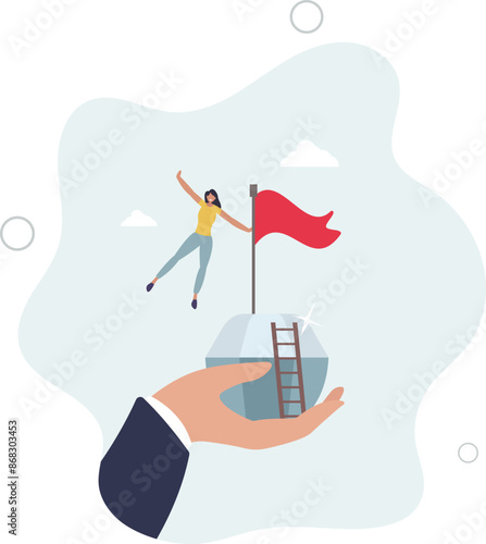 Value proposition, company value in marketing term of benefit for customer to buy product and service, quality or advantage concept.flat design.illustration with people.