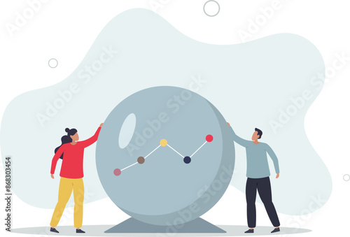 Forecast or prediction, investment opportunity, fortune teller to see stock market or economic direction, trend or business vision concept.flat design.illustration with people.