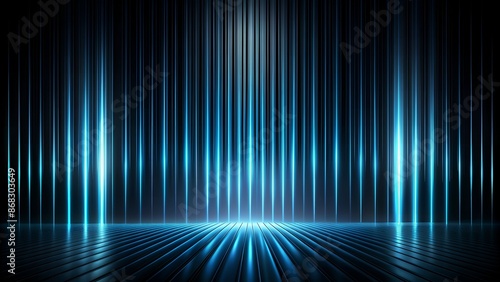 Dark mysterious vector abstract background featuring vertical stripes of black lights that glow with an ethereal energy against a pitch black background. © Adisorn