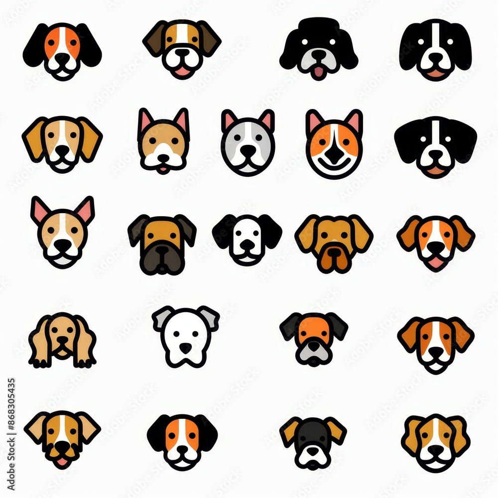 Obraz premium Cute Dogs Set, Pet Animal Symbols, Hand Drawn Puppy Icons Silhouettes, Funny Dog Character