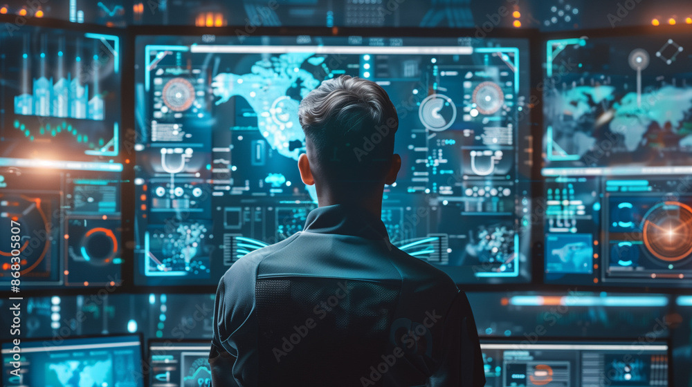 AI developer or IT developer working on several screens AI developer or IT developer working on several screens