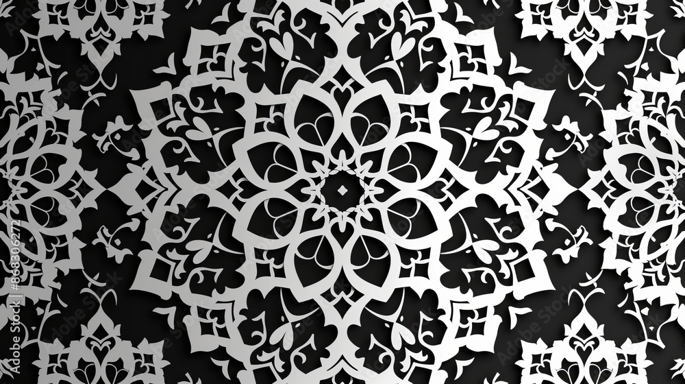 Fototapeta premium Black and White Floral Mandala Pattern