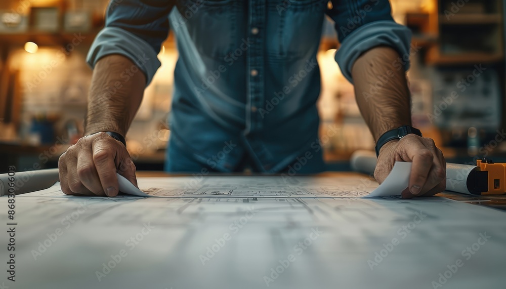 Architect designs new layout in spacious empty office, starting a business. Architect designs new layout in spacious empty office, starting a business.