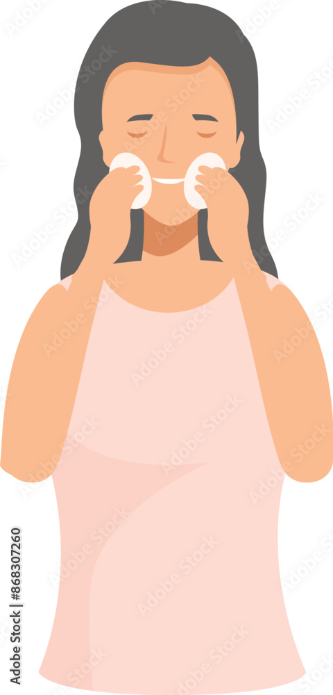 Woman cleaning her face with cotton pads, removing makeup and taking care of her skin Woman cleaning her face with cotton pads, removing makeup and taking care of her skin