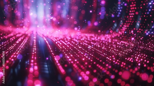 3d rendering of abstract particles in cyberspace. Futuristic background with depth of field and bokeh