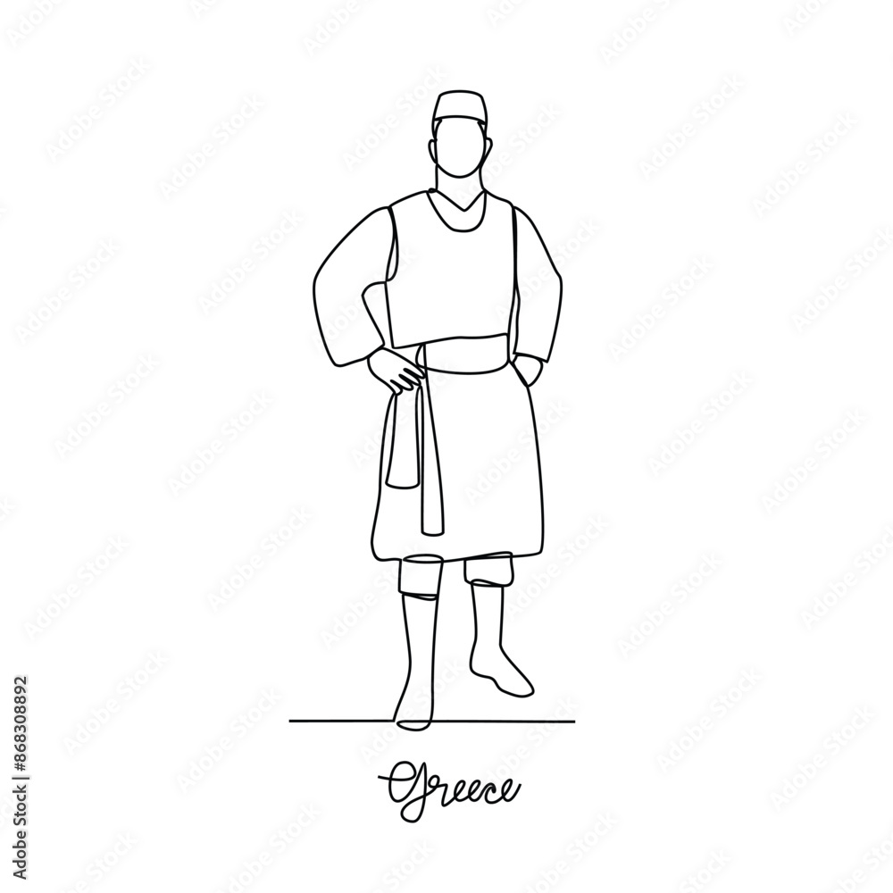 One continuous line drawing of Greece traditional clothes vector illustration. Traditional fashion country themes design with simple linear continuous line concept. Traditional fashion education One continuous line drawing of Greece traditional clothes vector illustration. Traditional fashion country themes design with simple linear continuous line concept. Traditional fashion education