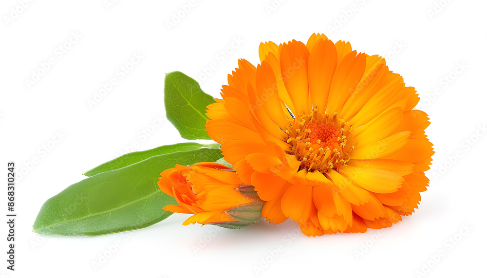 Calendula, marigold flower with leaf isolated on white background Calendula, marigold flower with leaf isolated on white background