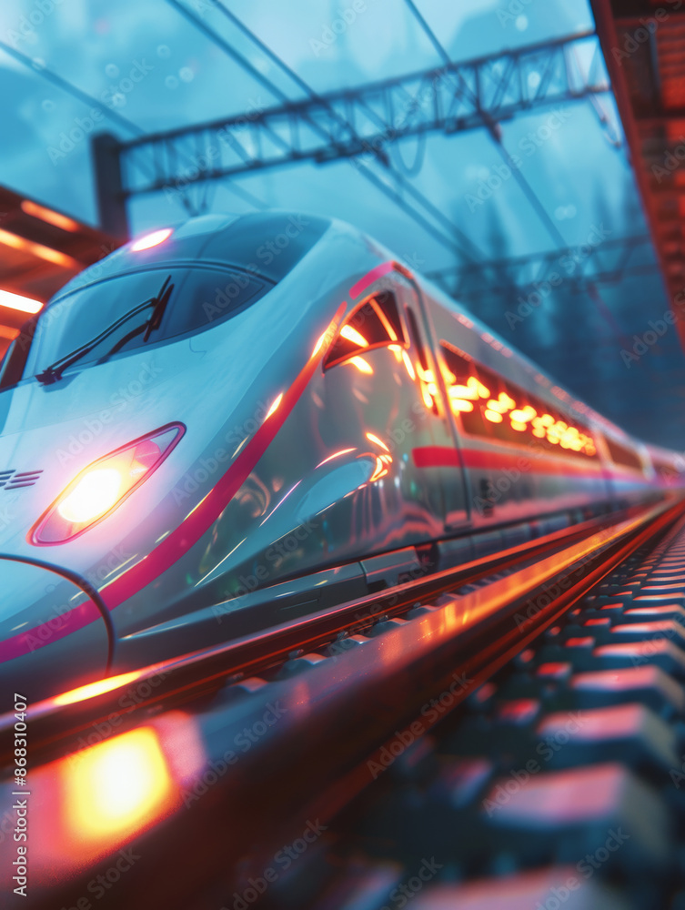 Fototapeta premium a high-speed railway train is running through in the night