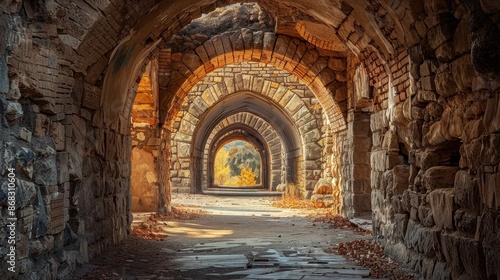 A long, narrow tunnel made of stone