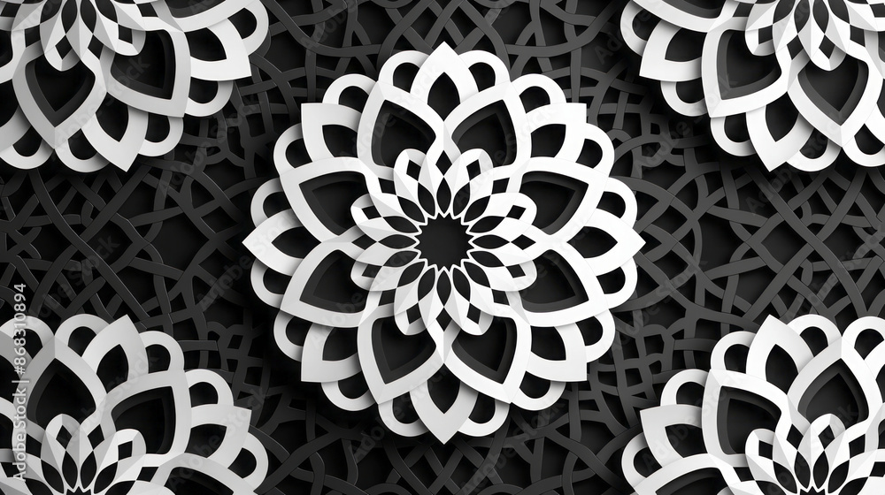 Black and White Floral Mandala Pattern Black and White Floral Mandala Pattern