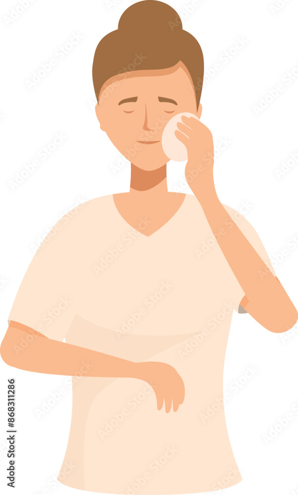 Beautician is carefully applying makeup foundation on her face using a soft sponge Beautician is carefully applying makeup foundation on her face using a soft sponge