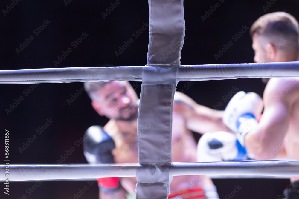 Fototapeta premium A man is boxing and the referee is watching