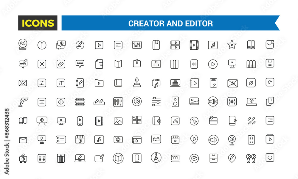 Creator and Editor icons collection. Set of editor icons for ui design isolated. Outline icons pack. Editable vector icon set and illustration for web and UI. Creator and Editor icons collection. Set of editor icons for ui design isolated. Outline icons pack. Editable vector icon set and illustration for web and UI.