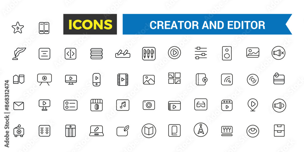 Creator and Editor icons collection. Set of editor icons for ui design isolated. Outline icons pack. Editable vector icon set and illustration for web and UI. Creator and Editor icons collection. Set of editor icons for ui design isolated. Outline icons pack. Editable vector icon set and illustration for web and UI.