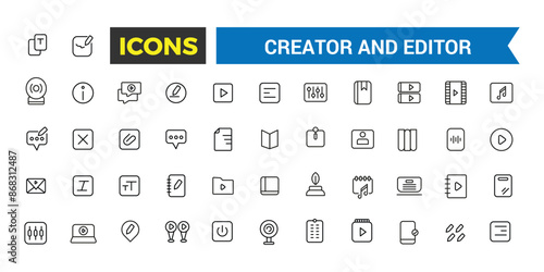 Creator and Editor icons collection. Set of editor icons for ui design isolated. Outline icons pack. Editable vector icon set and illustration for web and UI.