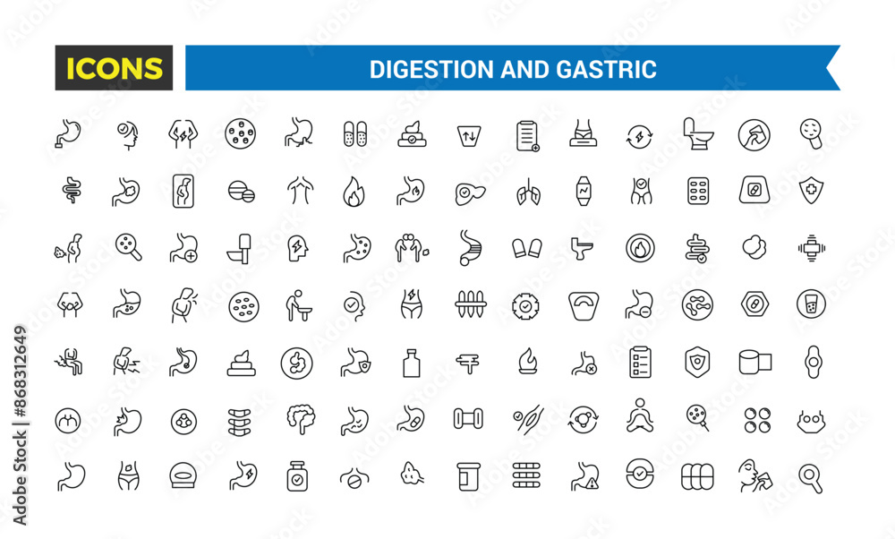Digestion and Gastric icons collection. Outline icons pack. Editable vector line icon set and illustration for web and UI application. Digestion and Gastric icons collection. Outline icons pack. Editable vector line icon set and illustration for web and UI application.