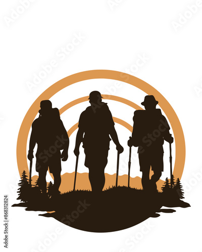 hiking mans silhouettes white background