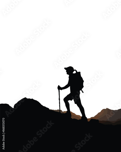 hiking mans silhouettes white background