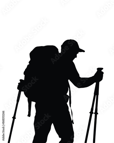 hiking mans silhouettes white background