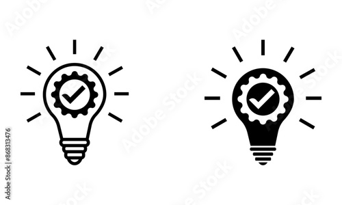 Lightbulb with checkmark emblem, quality control, bright approved idea icon vector