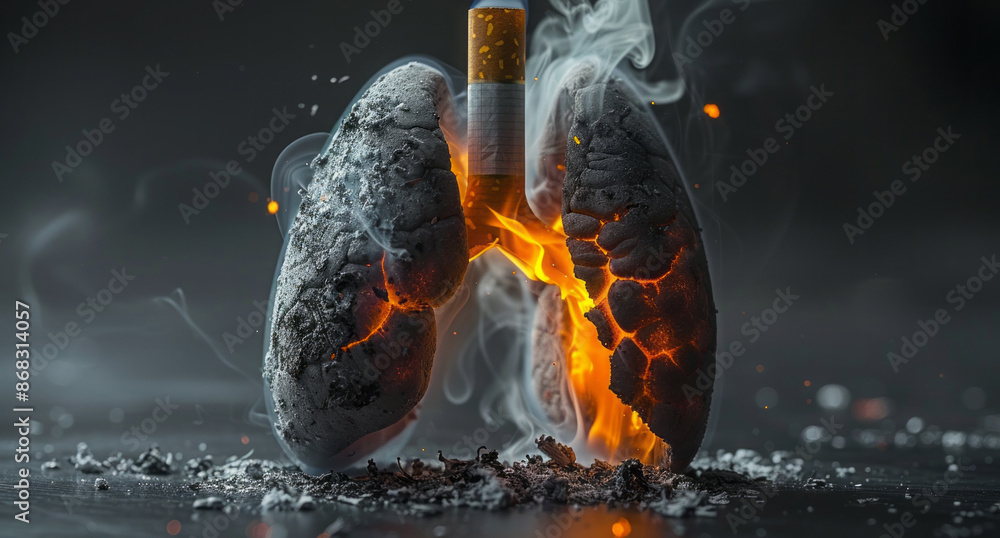 Smoking Lungs with a Burning Cigarette Smoking Lungs with a Burning Cigarette