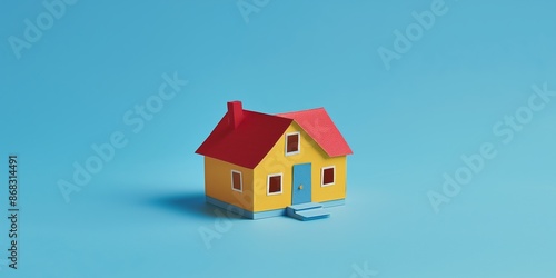 A toy model of a little house, painted to resemble a quaint cottage, emphasizes housing concepts.