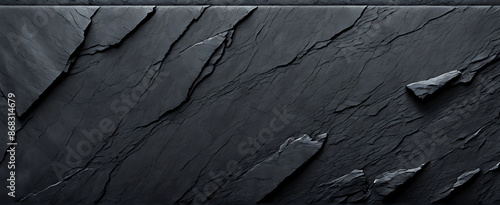 Panel kuchenny z motywem  Dark grey black slate texture background. Black stone texture. Black granite slabs background 