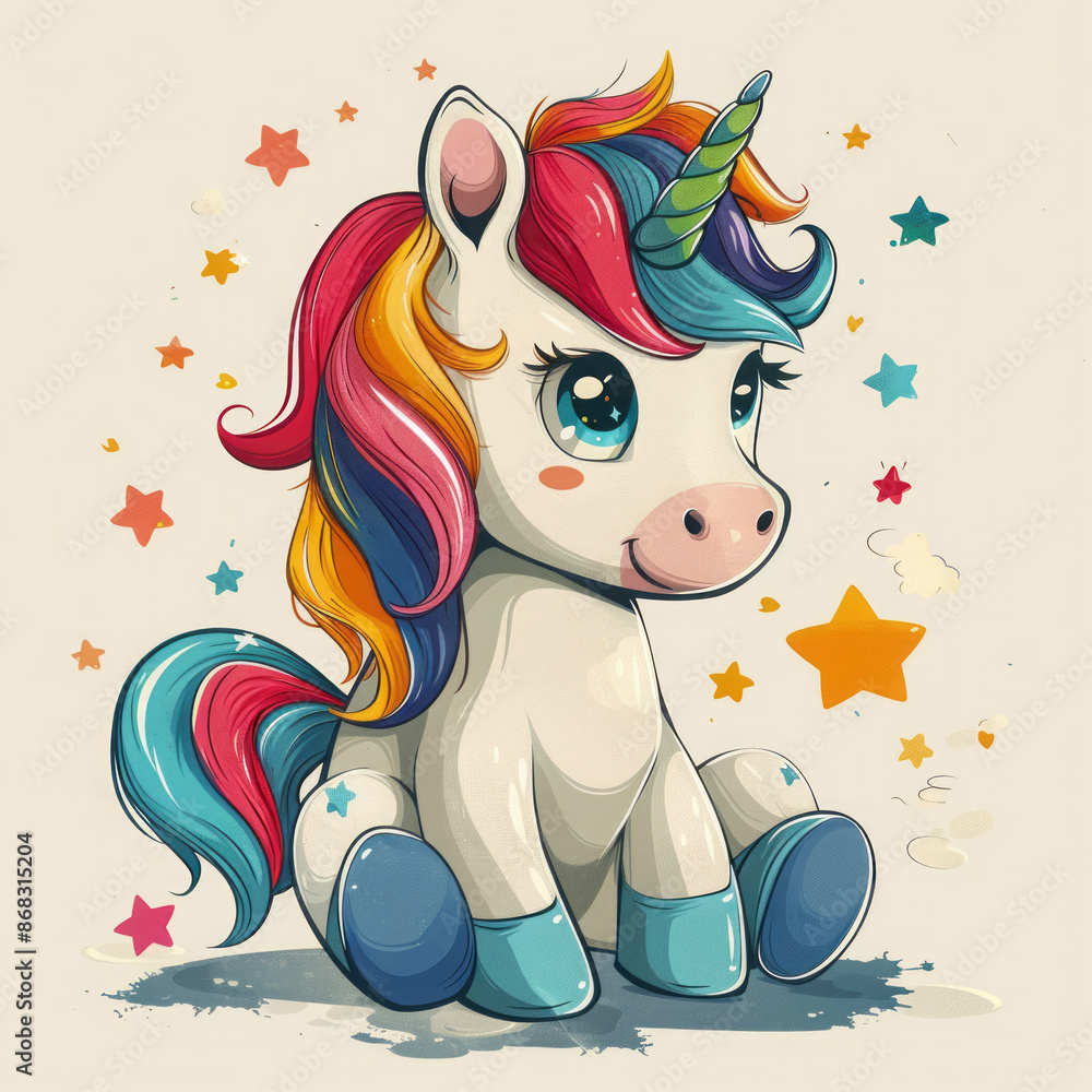 Naklejka premium Colorful Unicorn Illustration with Rainbow Mane 
